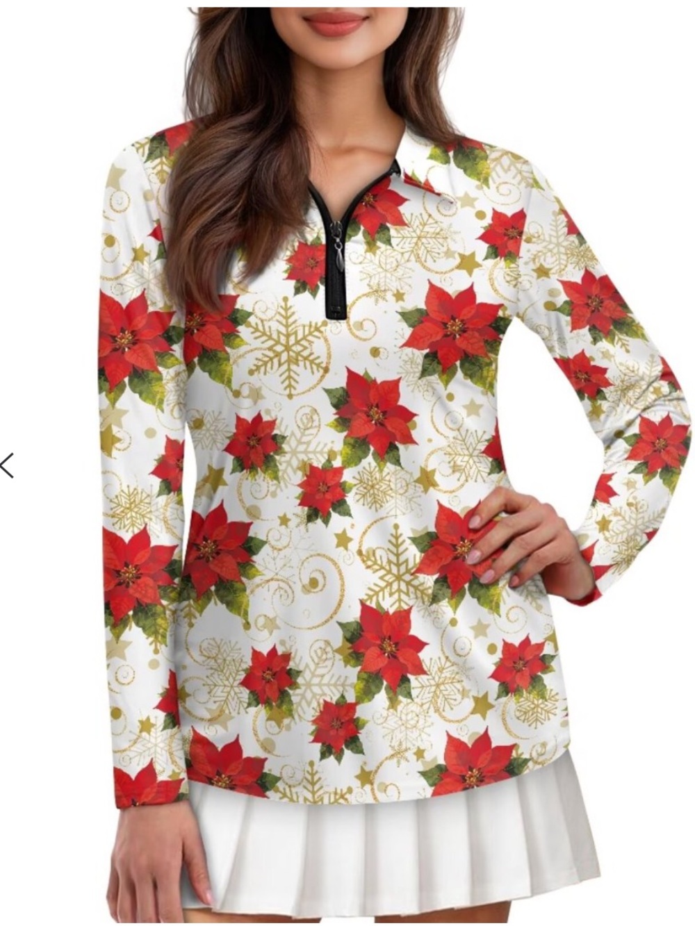 NWT! Coral Bay Golf Womenโs Holiday Poinsettia Activewear Long Sleeve Top Sz PL